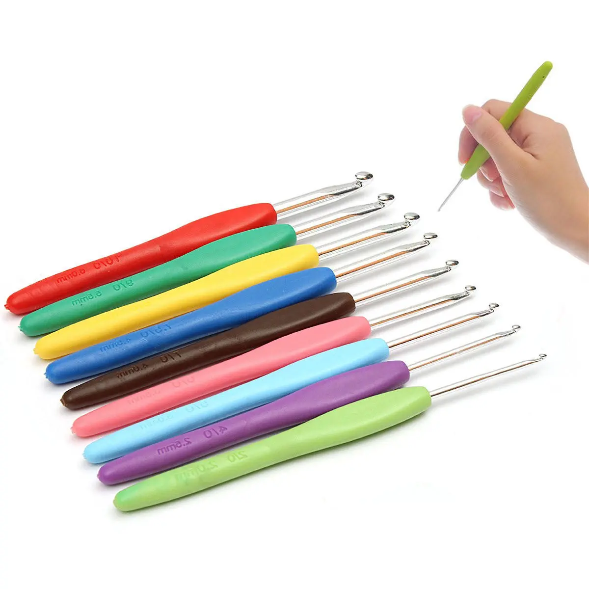 Multicolor Aluminum Crochet Hooks Set - 9Pcs with Ergonomic Plastic Handle