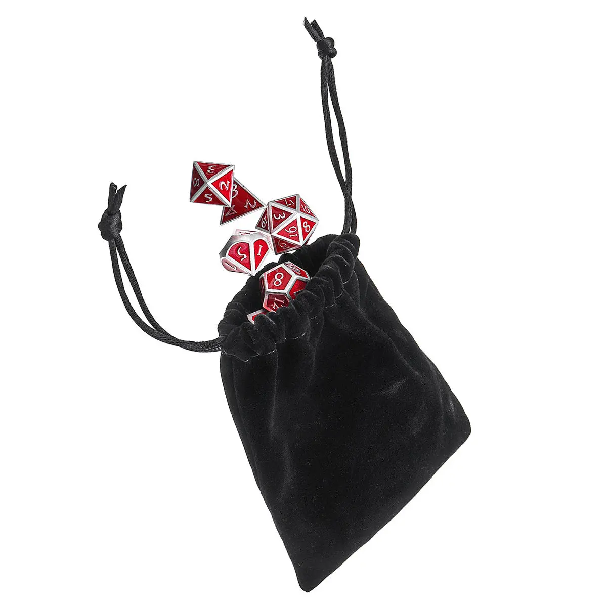 Red Antique Metal Polyhedral Dice Set - 7 RPG Dice with Bag | EDC Gadgets