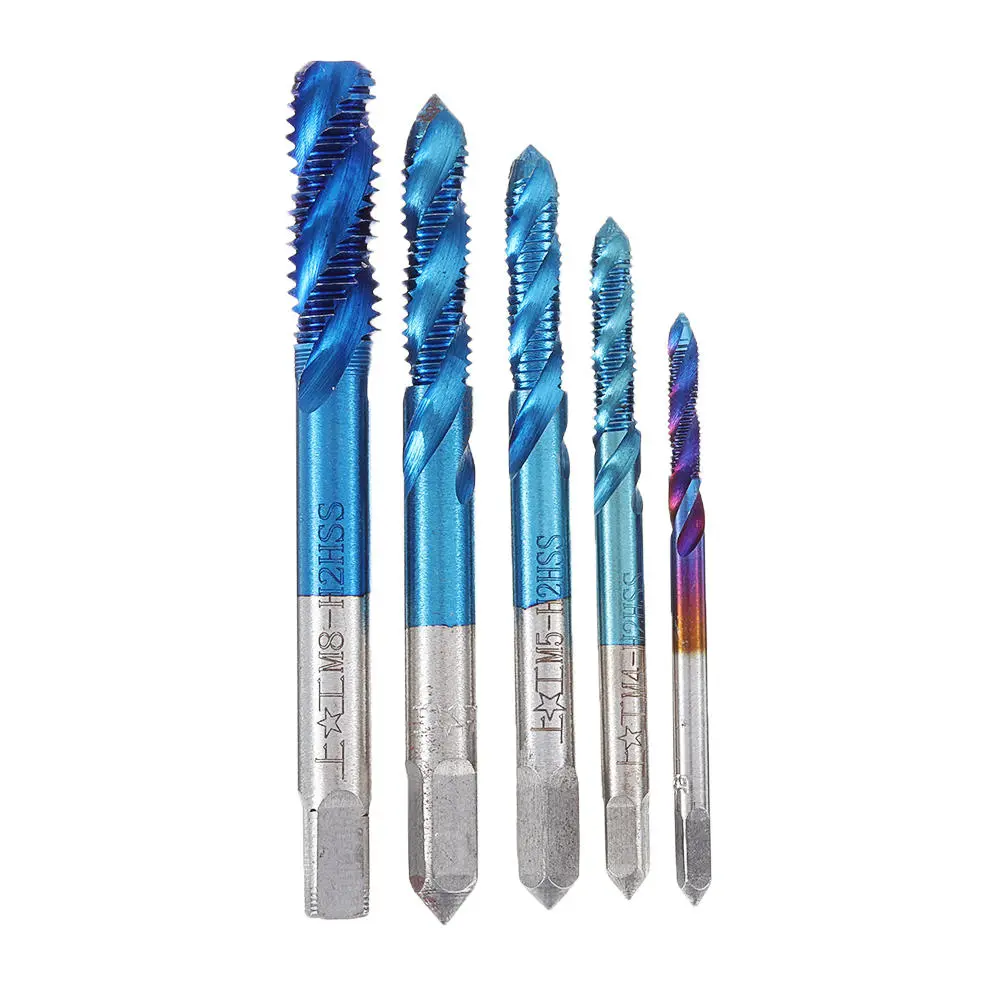 Drillpro M3-M8 Spiral Thread Screw Tap Set | Blue Nano Coated Machine Drill Bits