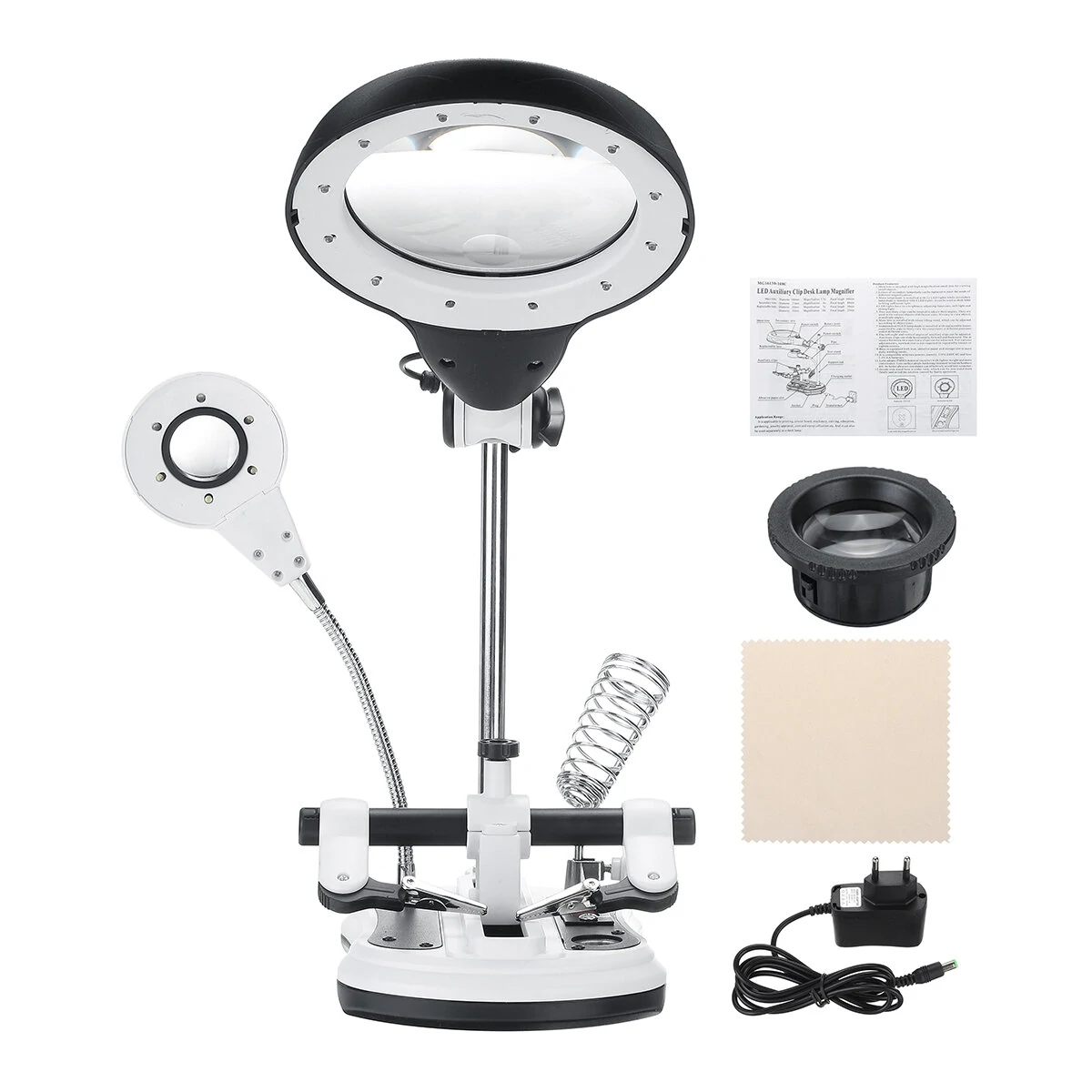 LED Soldering Iron Stand with Helping Hand Clamp & Magnifying Glass