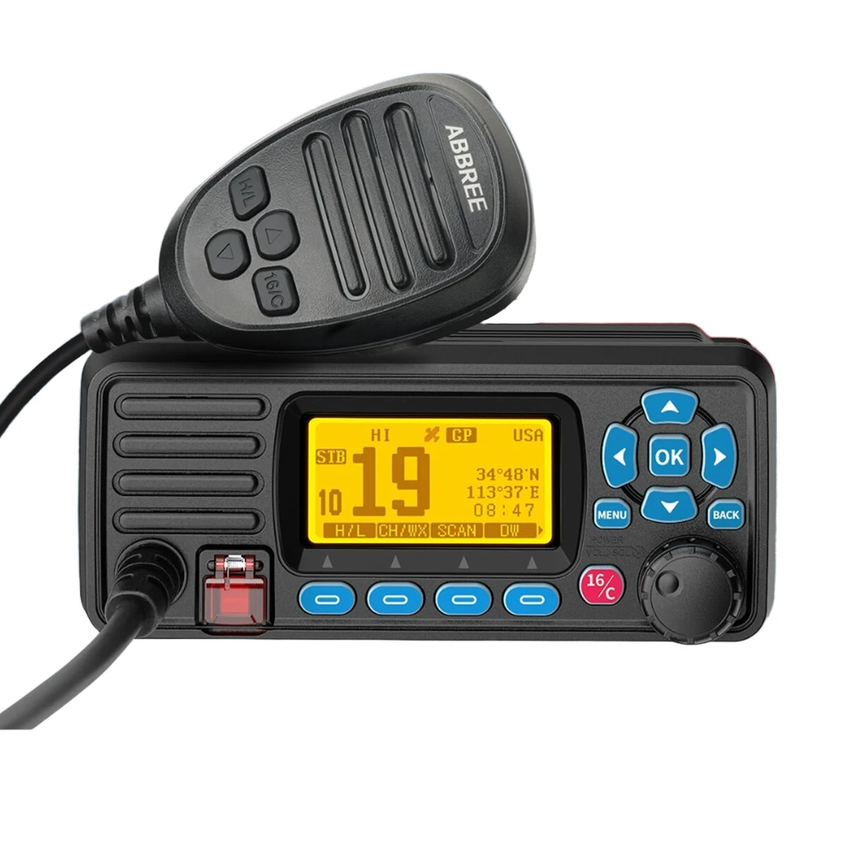 ABBREE AR-509MG VHF Marine Radio | 25W IP67 Waterproof | GPS & NOAA Weather Alerts