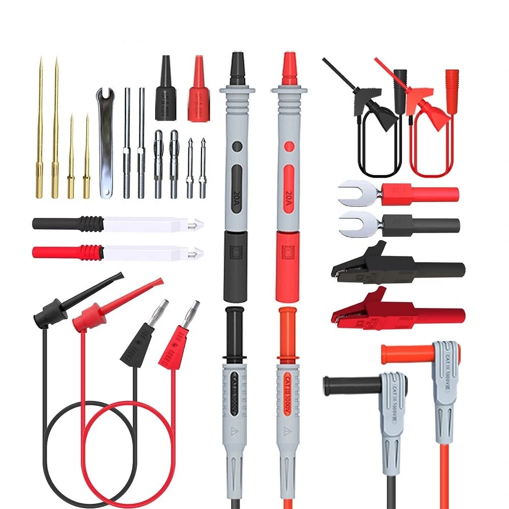 P1308D Silicone Multimeter Test Leads Kit - Gold-Plated Sharp Probes & Alligator Clips