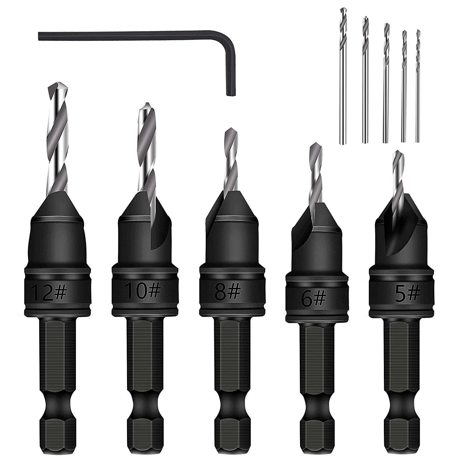 5pcs 82 Degree Countersink Drill Bit Set | Quick Change & Adjustable | Woodworking Tool