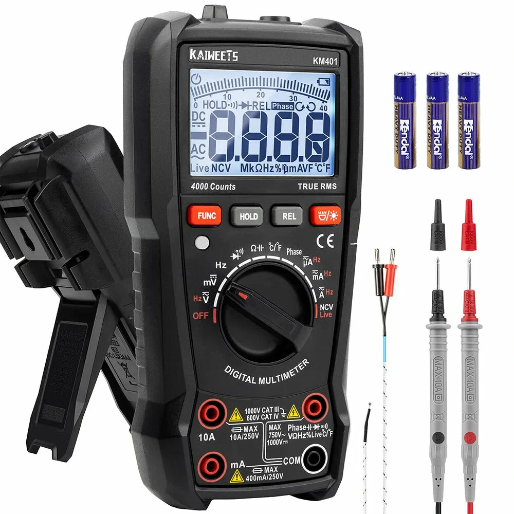 KAIWEETS KM401 Digital Multimeter | AC/DC Voltage Tester with Data Hold & Backlight