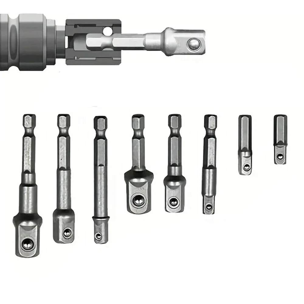 8PCS Electric Screwdriver Bit Set - 1/2, 3/8 & 1/4 Inch Hex to Square Adapter Rods