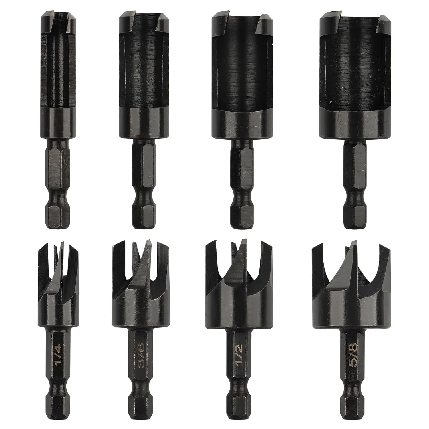 Cobalt Steel Wood Plug Cutter Drill Bit Set - 8pcs 1/4 to 5/8 Inch | Hex Shank