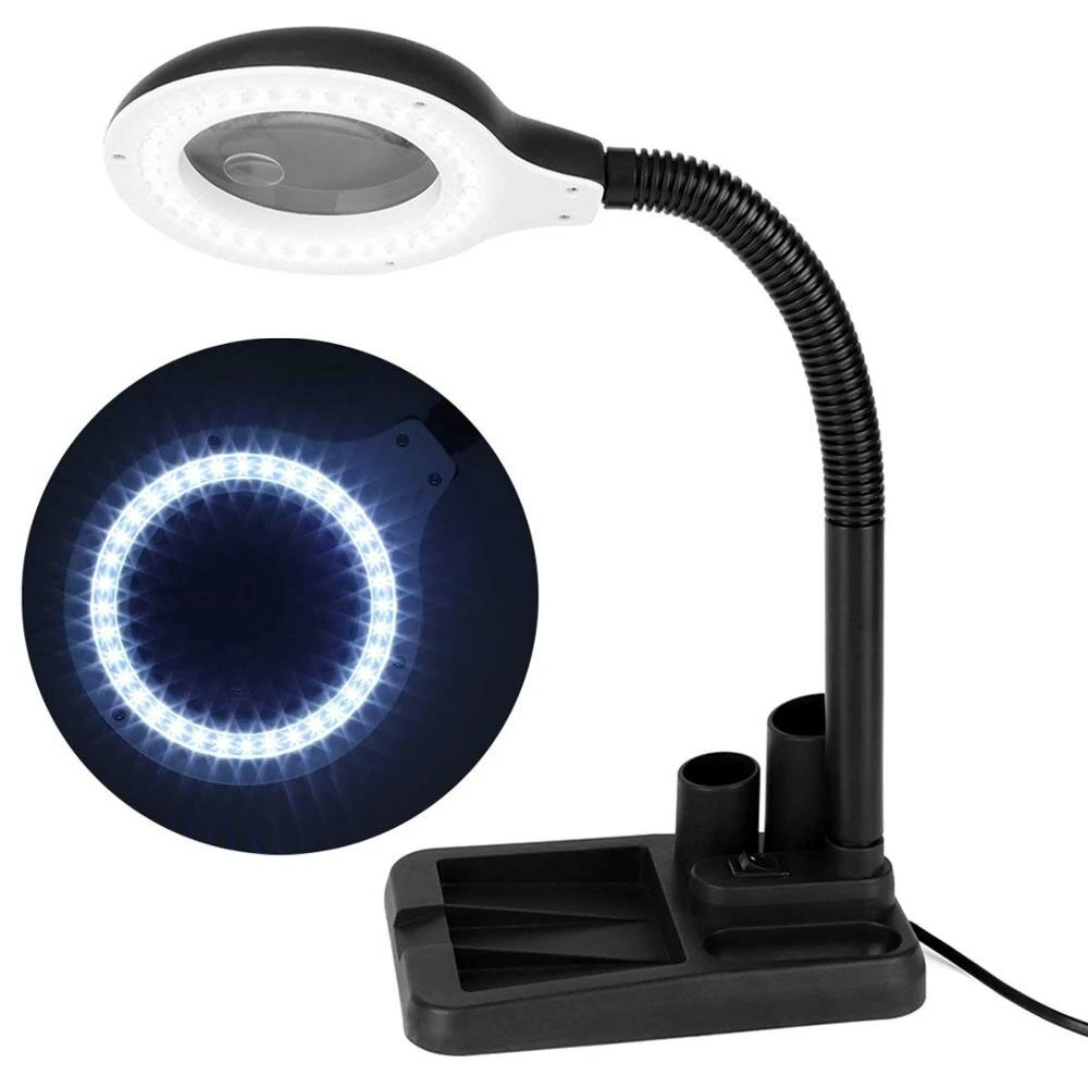 Crafts 5X 10X LED Desk Magnifier Lamp - 40 LEDs Glass Lens Light for Repair
