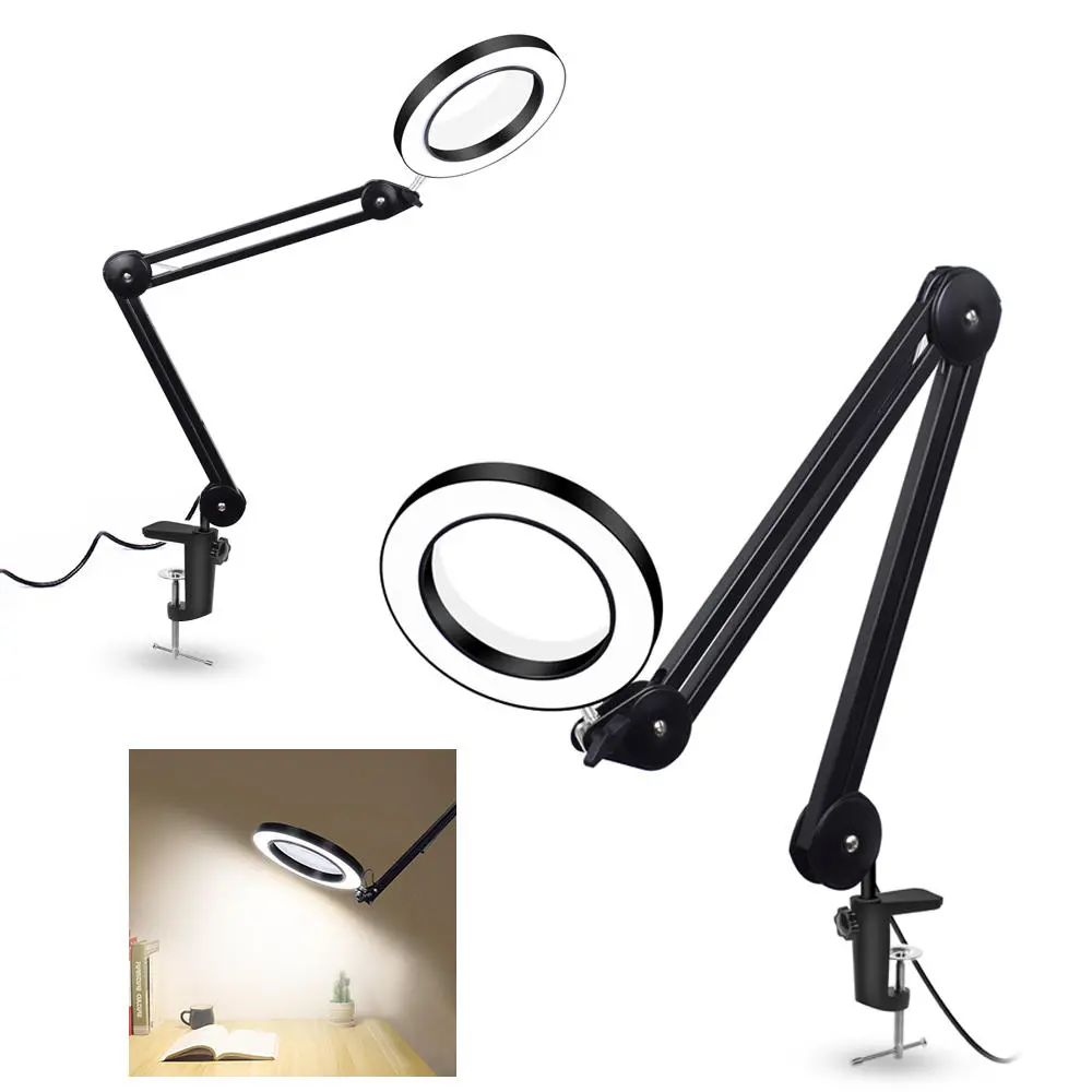 YG-810-1 5X Magnifying Lamp | 780mm LED Desktop Magnifier with 81mm Clamp & Dust Cover