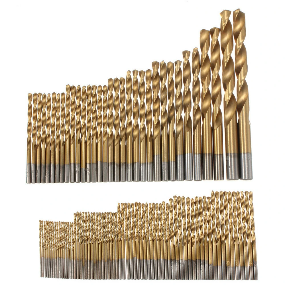 Drillpro 100pc 1.5-10mm Titanium Coated Drill Bit Set High Speed Steel Manual Twist Bits