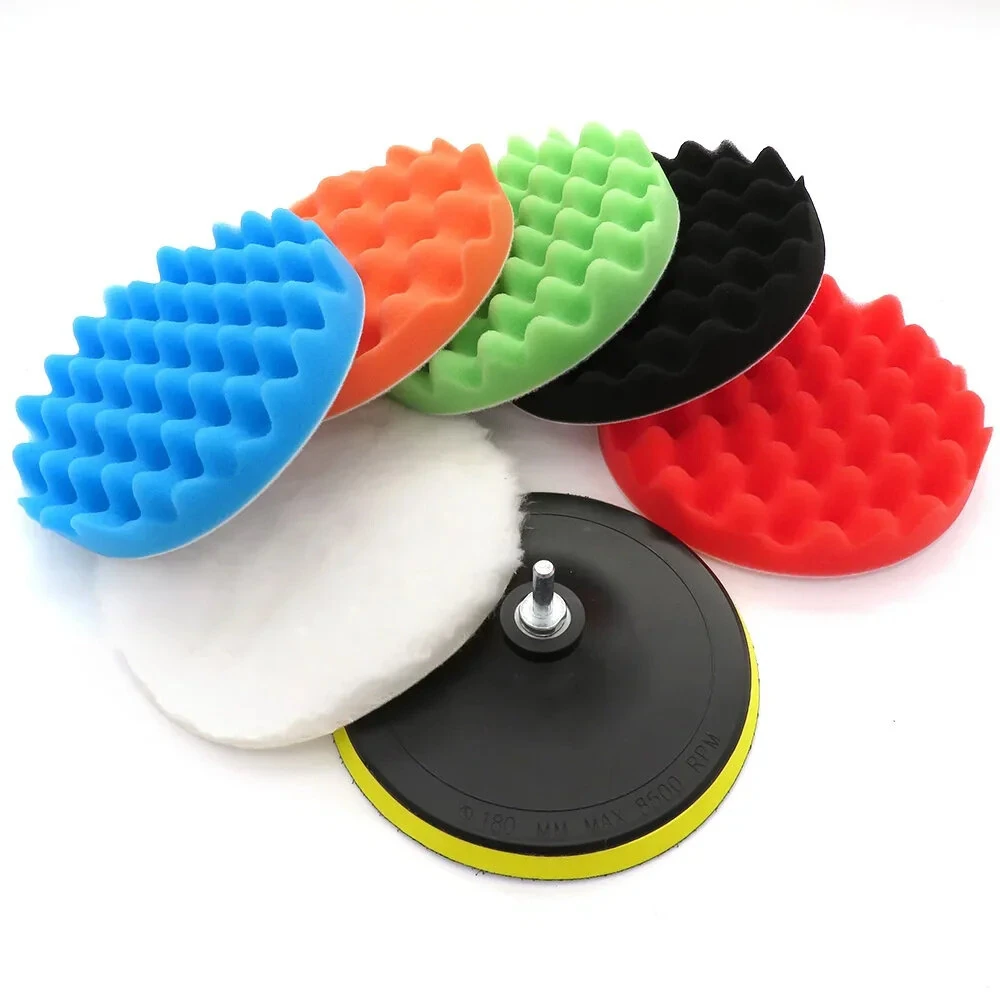 8pcs Car Polishing Pad Set - 3/5/7 Inch Buffing Kit with Drill Adapter for Waxing & Shining