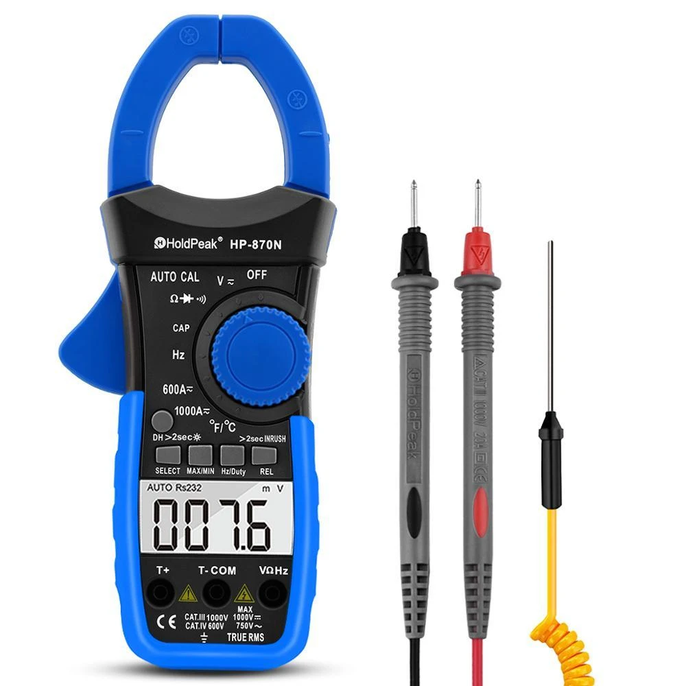 HoldPeak HP-870N Digital Clamp Meter - True RMS AC/DC Voltage Ampere Tester
