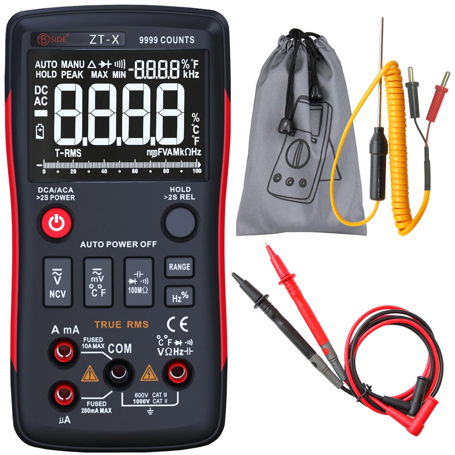 ZT-X Digital Multimeter | 9999 Counts, AC/DC Voltage, LCD Backlight, Analog Bar