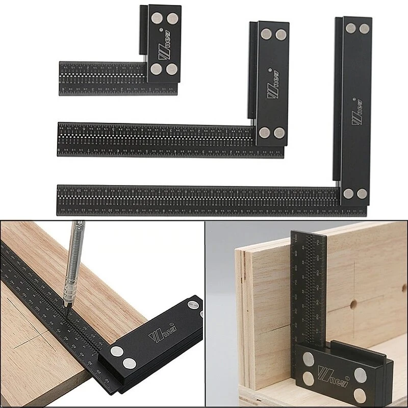 Wnew Precision Woodworking Square - Aluminum Alloy Ruler with Marking Gauge & Scribing Tool