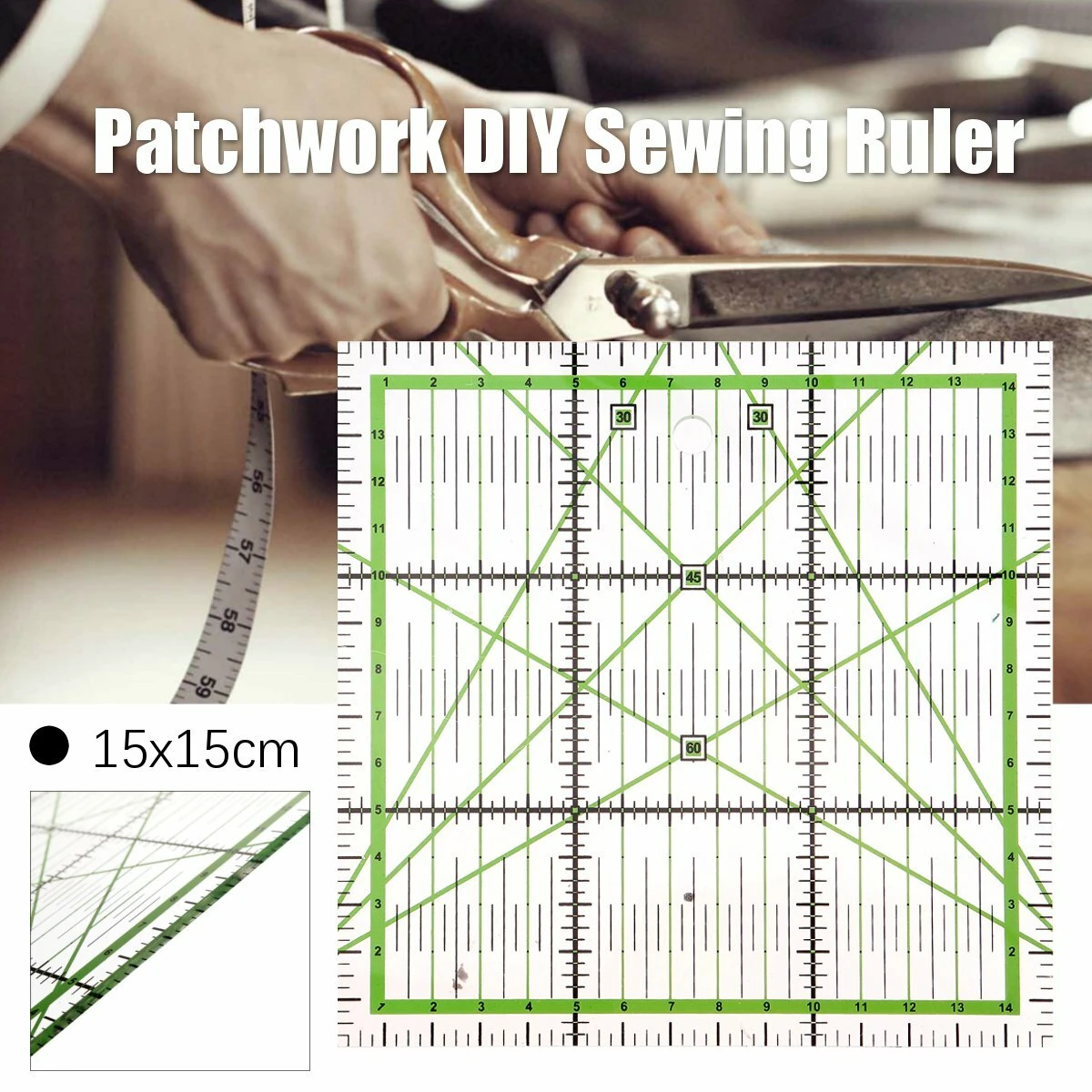 Acrylic Patchwork Sewing Ruler - 15x15cm Fabric Measuring Tool for Tailor & DIY