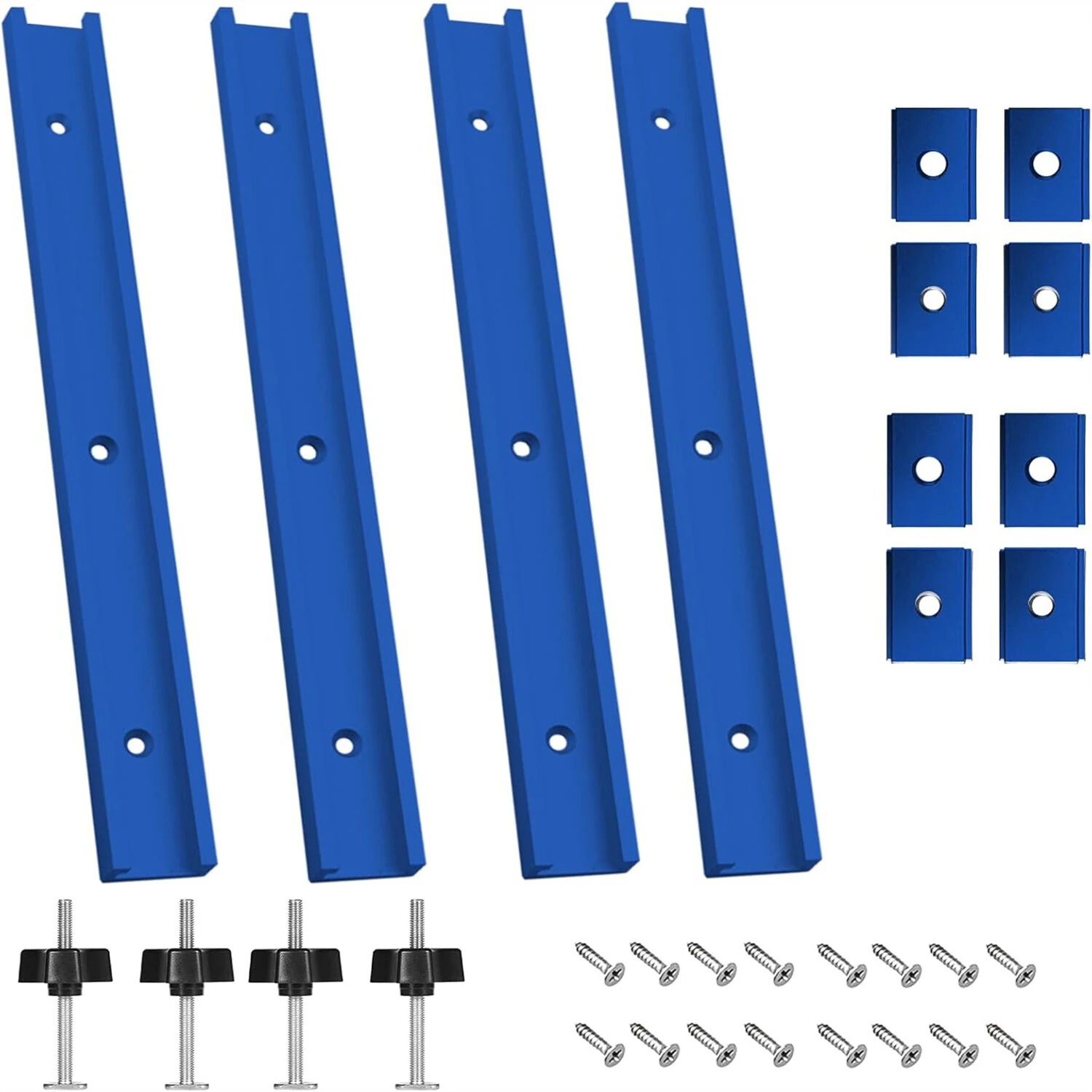Aluminum T-Track 400mm Blue | M8 Handles & M6/M8 Nuts for Woodworking Workbench