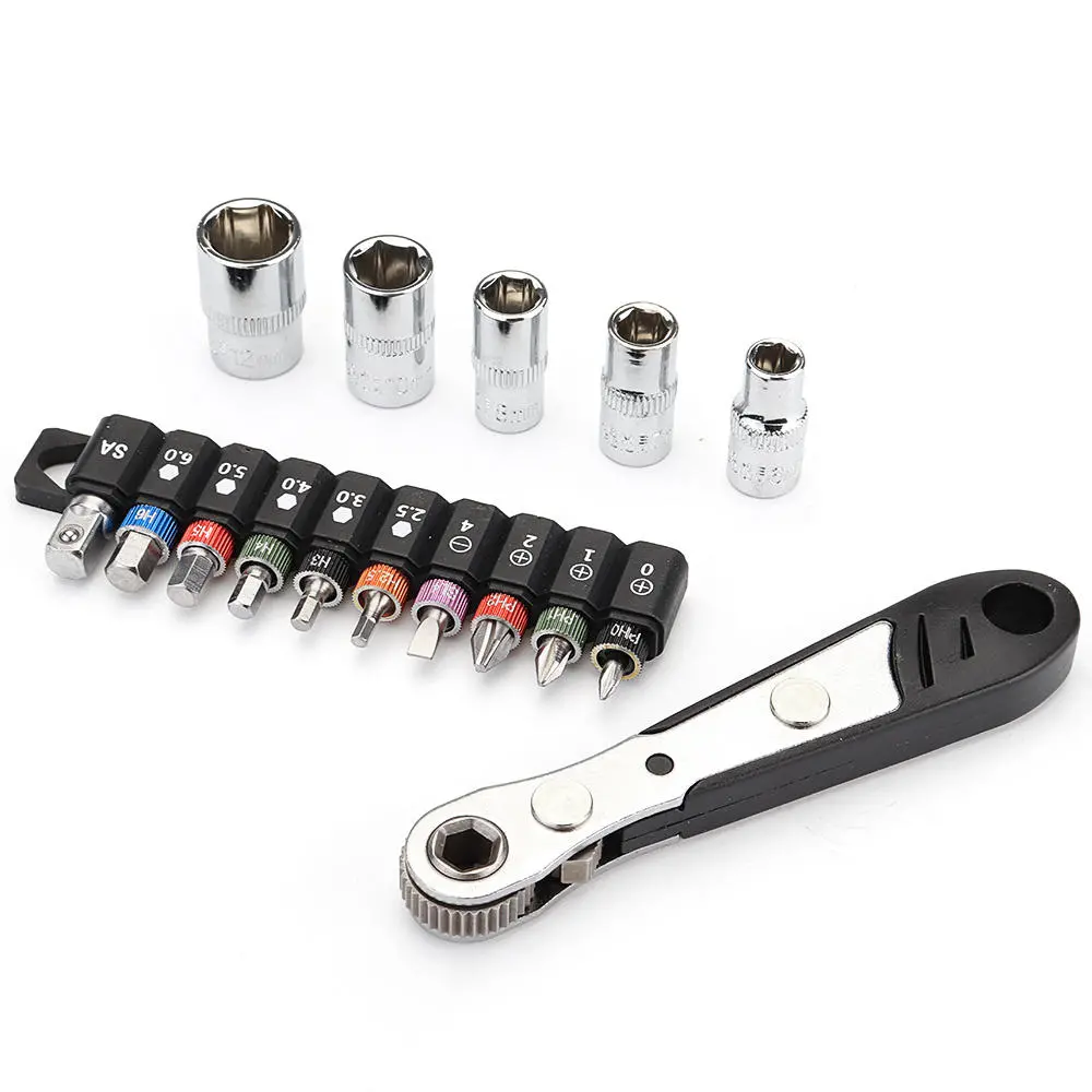 Drillpro 16Pcs Mini Ratchet Wrench Set | Screwdriver Bit & Socket Kit
