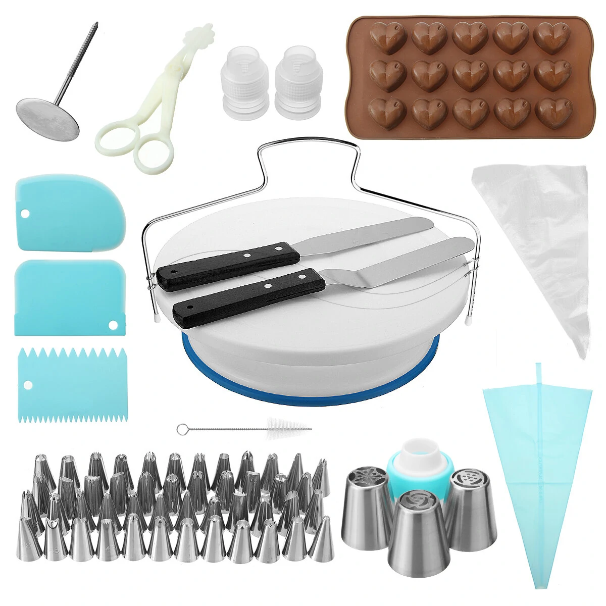 Cake Decorating Kit - 117 Pcs Fondant Tools with Turntable, Tips & Spatula
