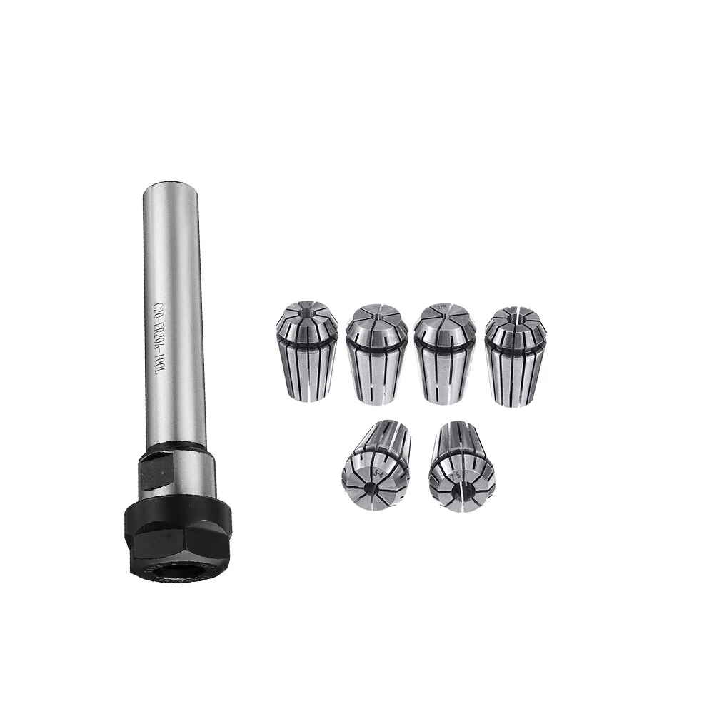 C20-ER20A-100L Collet Chuck Holder | 6pcs ER20 Spring Collets for CNC Milling Lathe