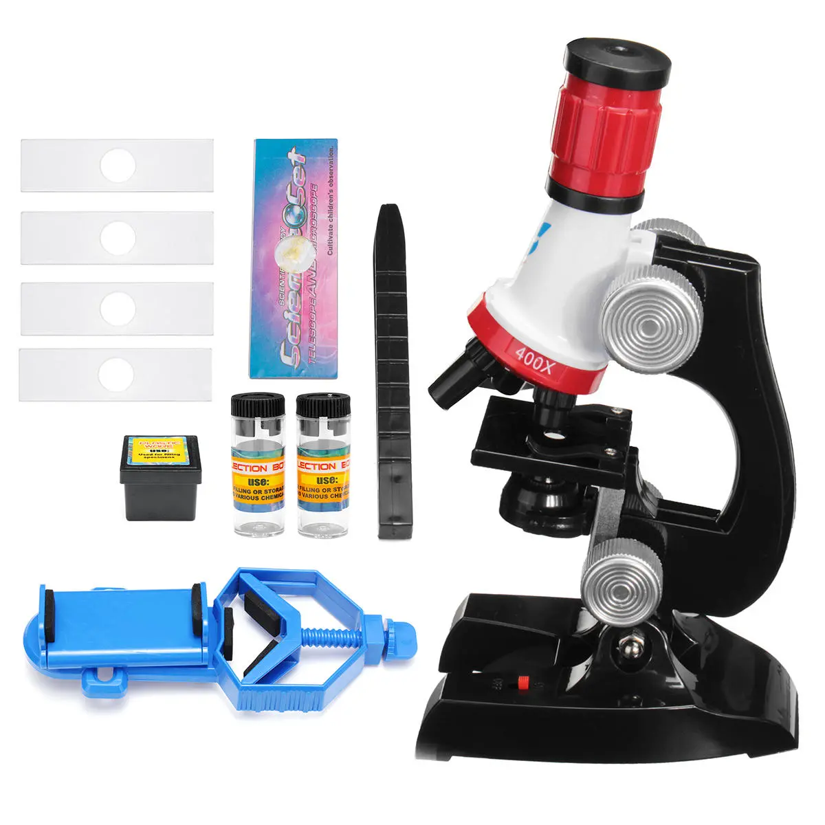 Educational Microscope for Kids - 100X to 1200X Zoom - Illuminated Monocular - Red