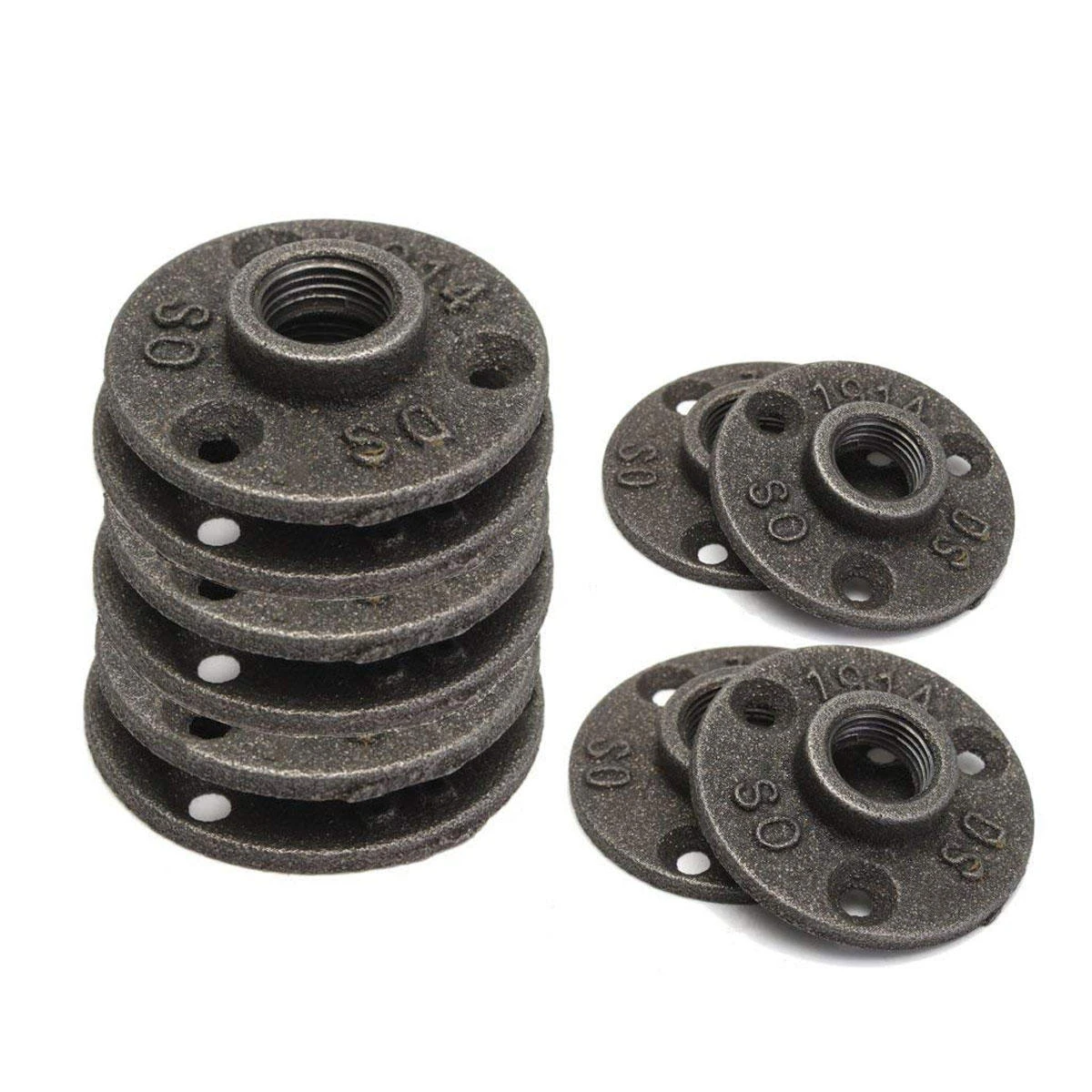 Black Malleable Iron Floor Flange - 3/4 Inch Threaded - 10pcs Wall Mount Pipe Fittings