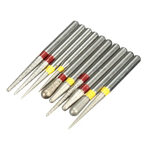 10pcs Diamond Burs - Polishing Grinding Heads for High Speed Handpieces