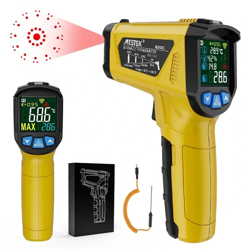 Non-Contact Infrared Thermometer - Laser | LCD Color Display -50~800°C