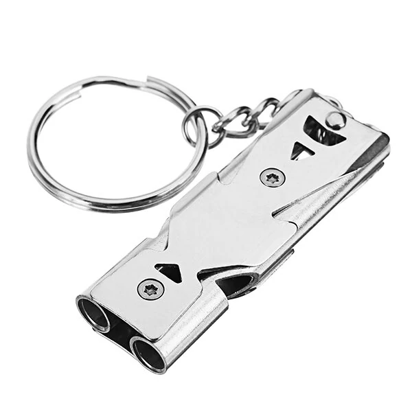Double Pipe High Decibel Survival Whistle - Stainless Steel Outdoor Emergency Keychain