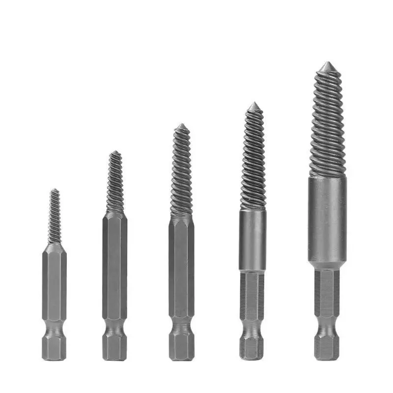 Drillpro 5Pcs Screw Extractor Set | Hex Shank for Damaged & Broken Bolts