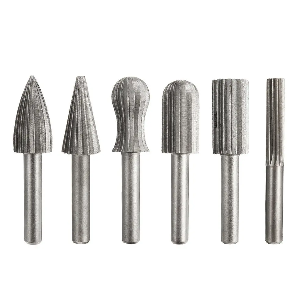 6pcs 6mm 1/4 Inch Shank HSS Rotary File Burr Set | High Speed Steel Carving Bits