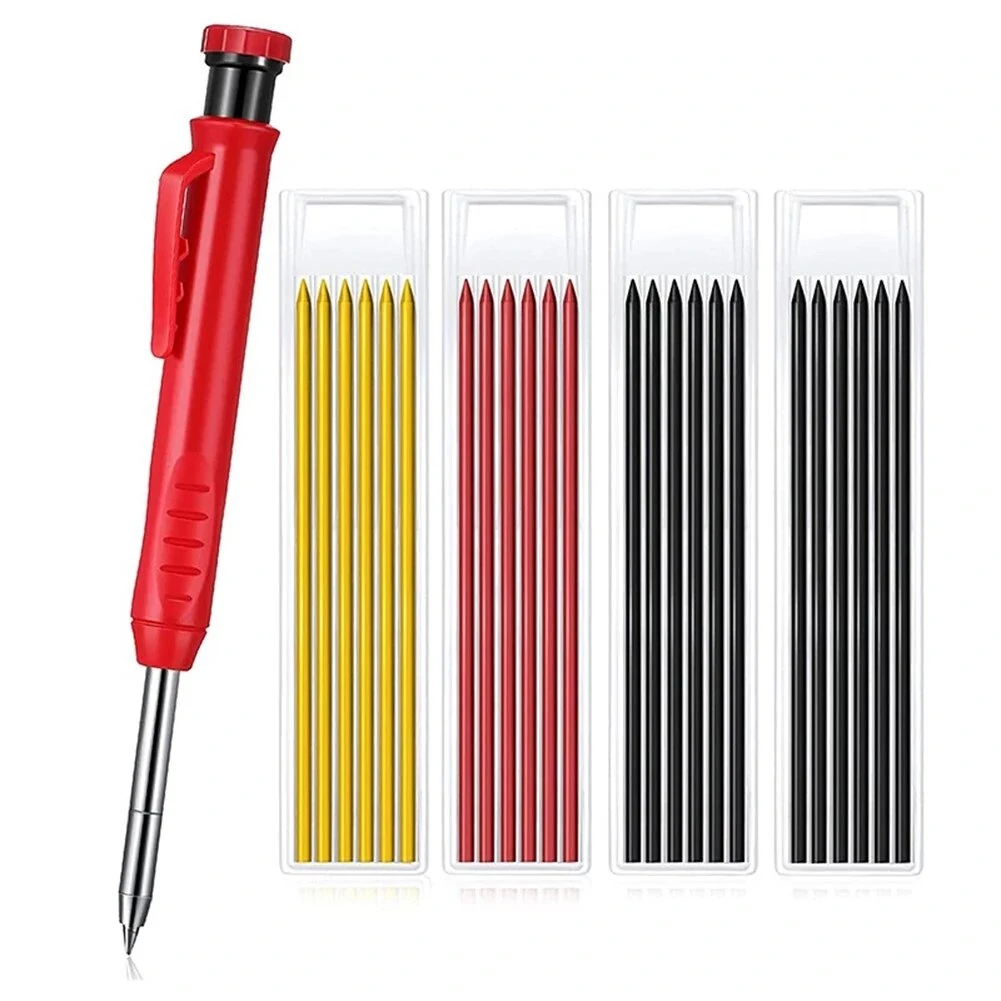 Solid Carpenter Pencil - Multi-Color Refill & Built-In Sharpener | Woodworking Marking Tool
