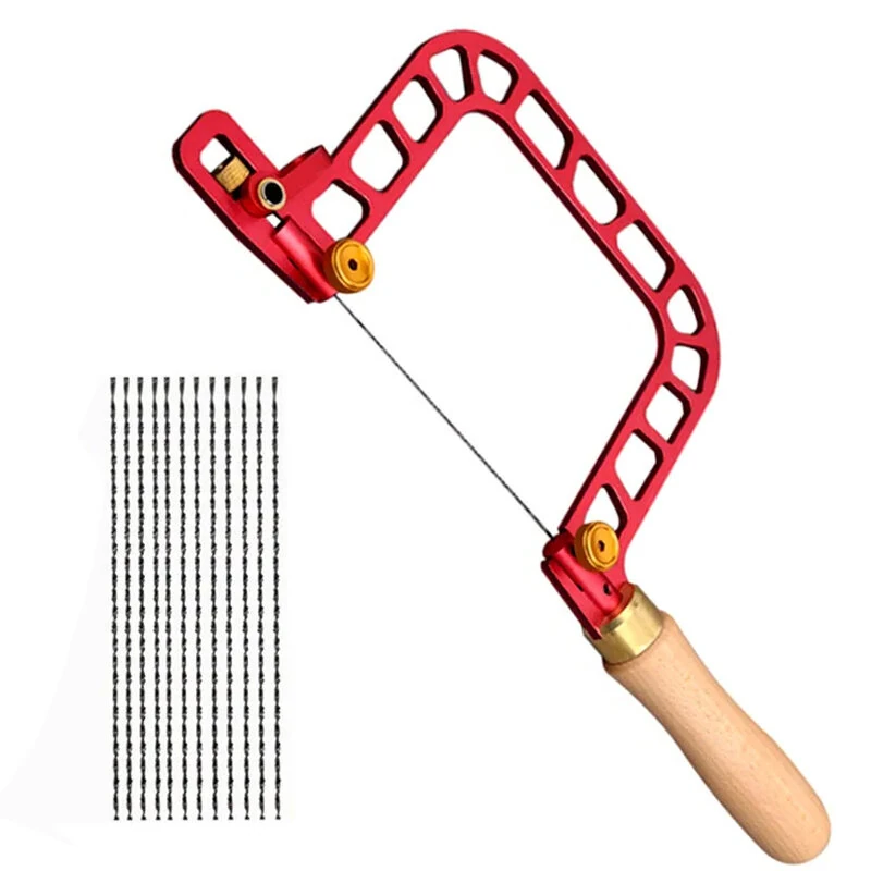 Coping Saw - Aluminum Alloy Frame & Wooden Handle - 337mm with Diamond Wire for Wood, Metal, Glass
