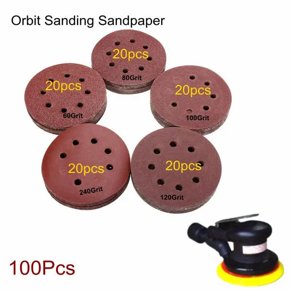 100pcs 125mm 8 Hole Sanding Discs | 60-240 Grit Abrasive Paper for Power Tools