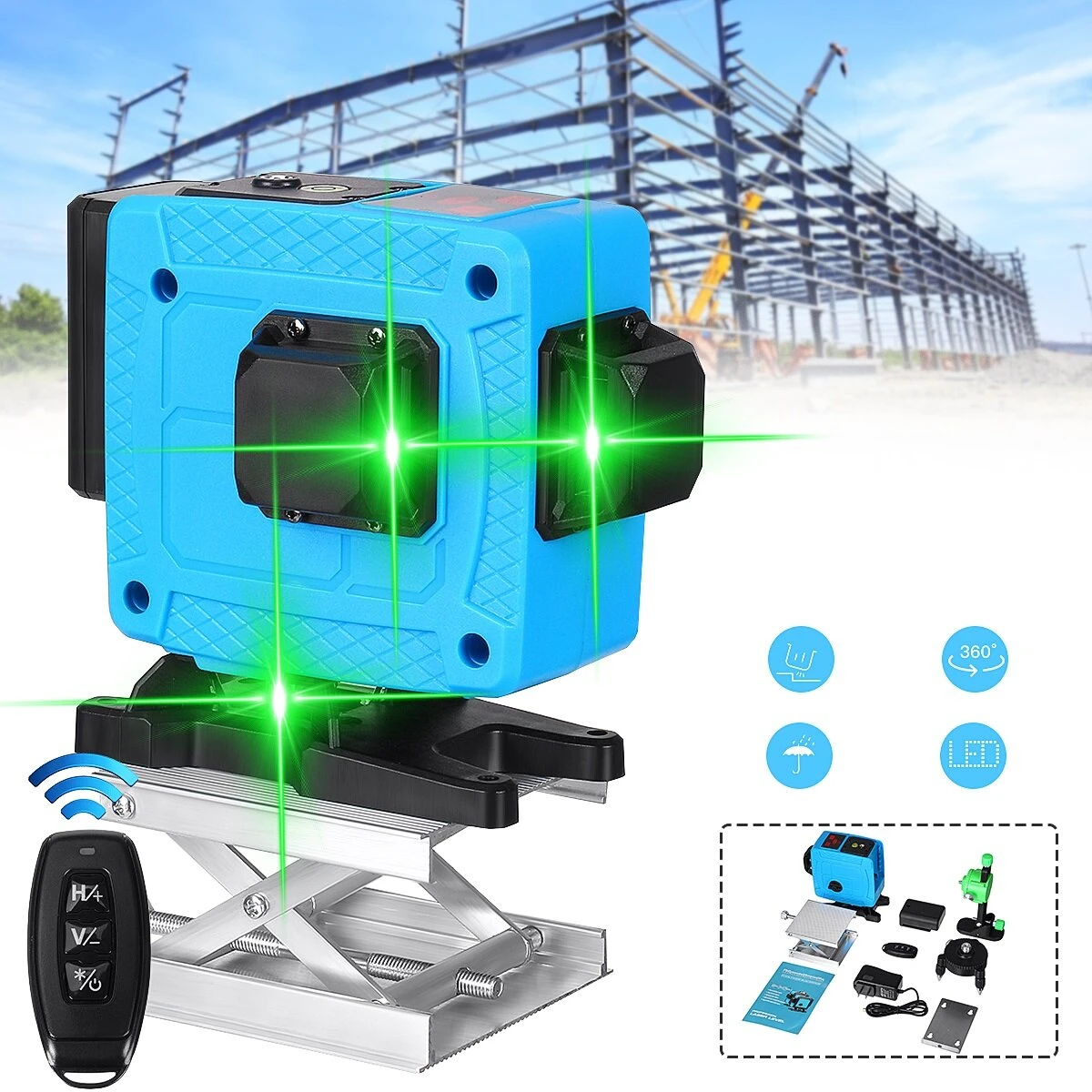 DEWALT 12-Line Green Laser Level | Self-Leveling 360° Cross with Remote