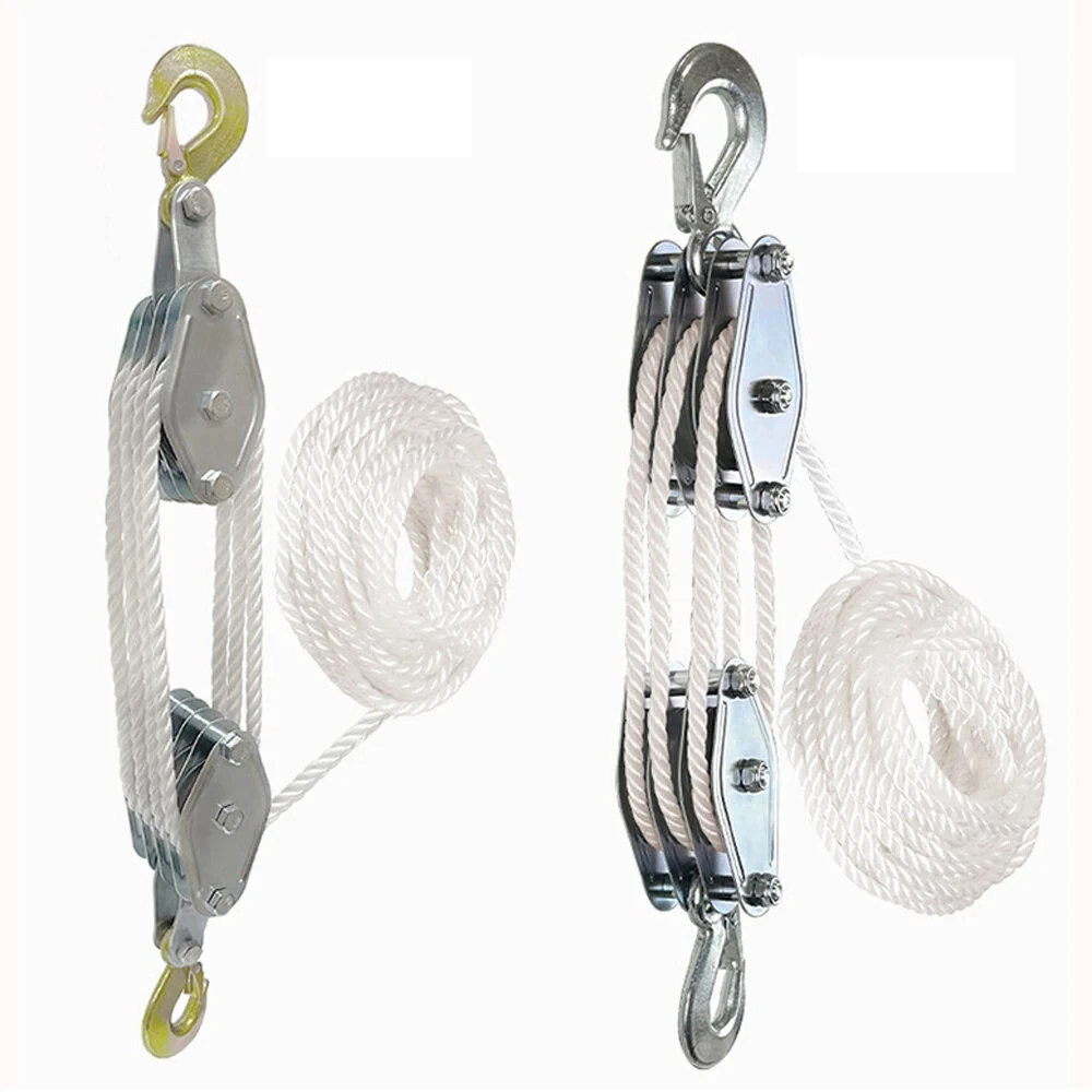 270 Degree Rotatable Rope Pulley Block | Zinc Alloy Hook & Heavy Duty Polyethylene Rope | Manual Lifting Hoist