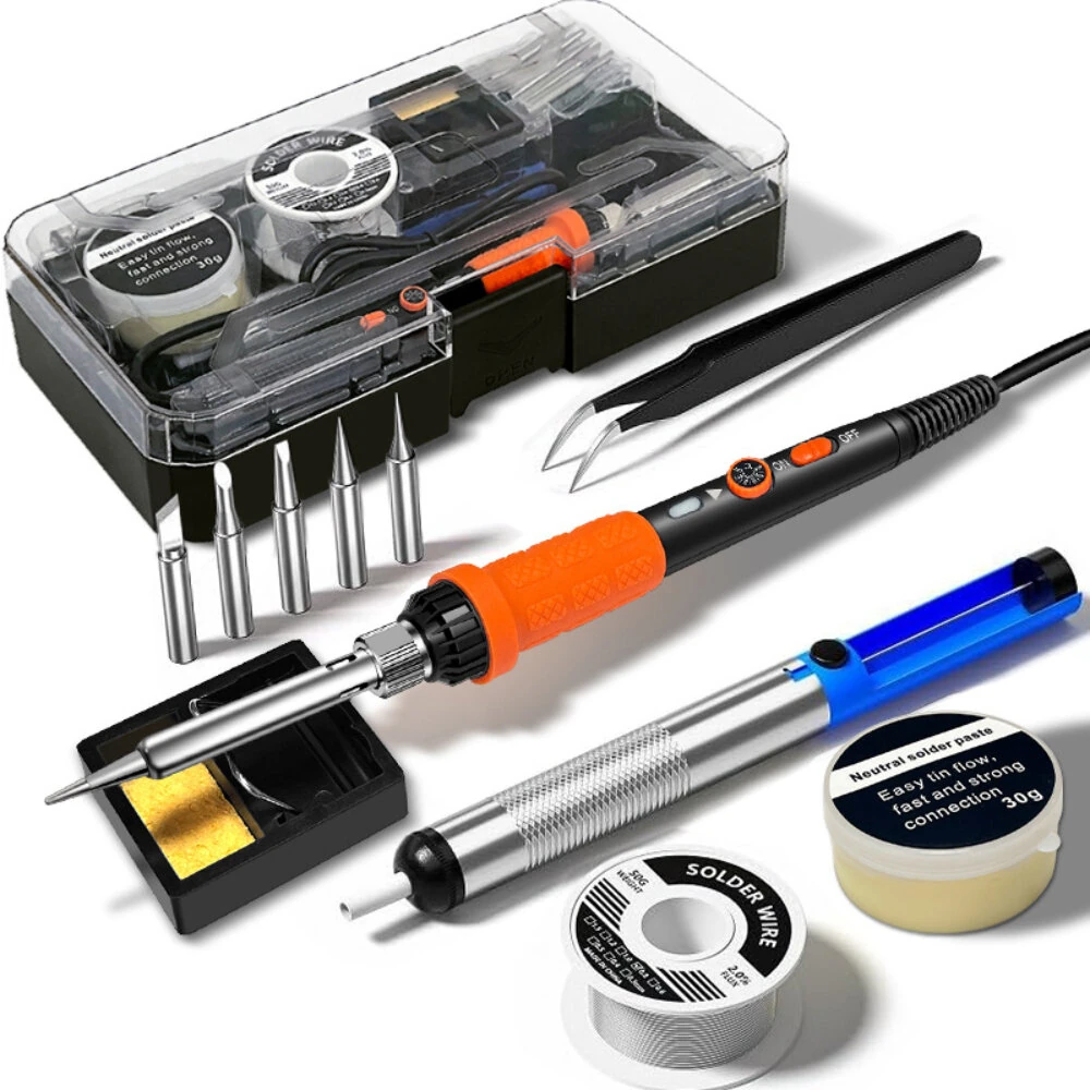 12Pcs Soldering Iron Premium Kit | 60W Adjustable Temperature 200-450°C | Ceramic Heater