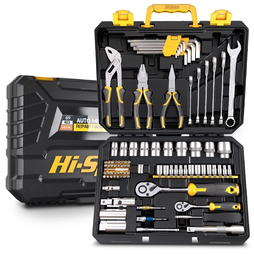 Hi-Spec 89pc Professional Mechanic Tool Set | 1/2 & 1/4 Socket Wrench Kit with Toolbox