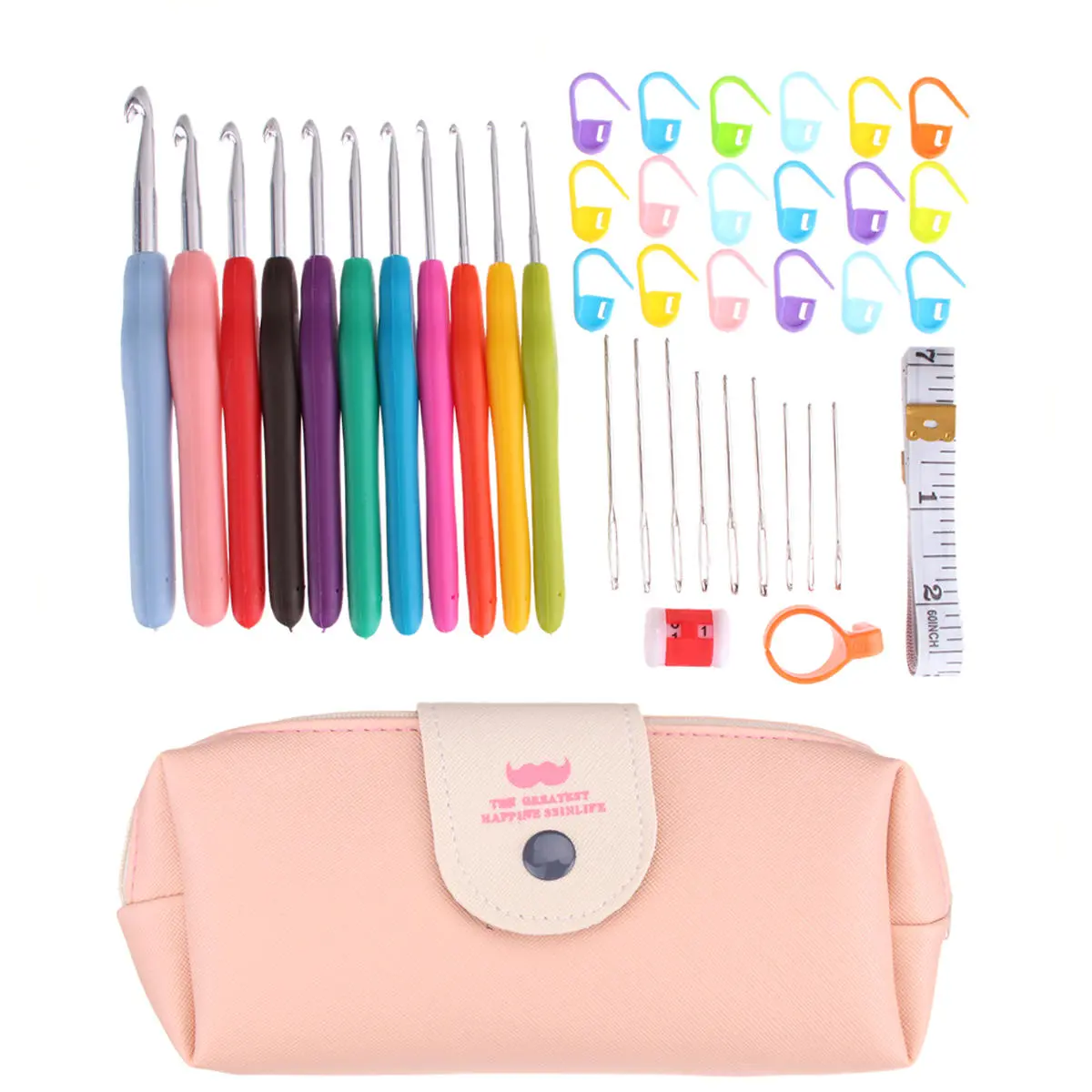 Clover Amour Ergonomic Crochet Hooks Set - 2Pcs with Locking Stitch Markers