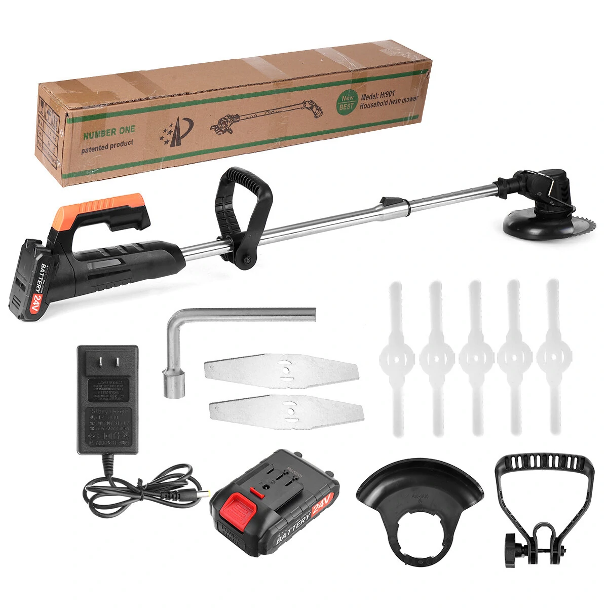 24V Rechargeable Electric Grass Trimmer Kit - Wireless Lawn Mower w/ 2 Batteries