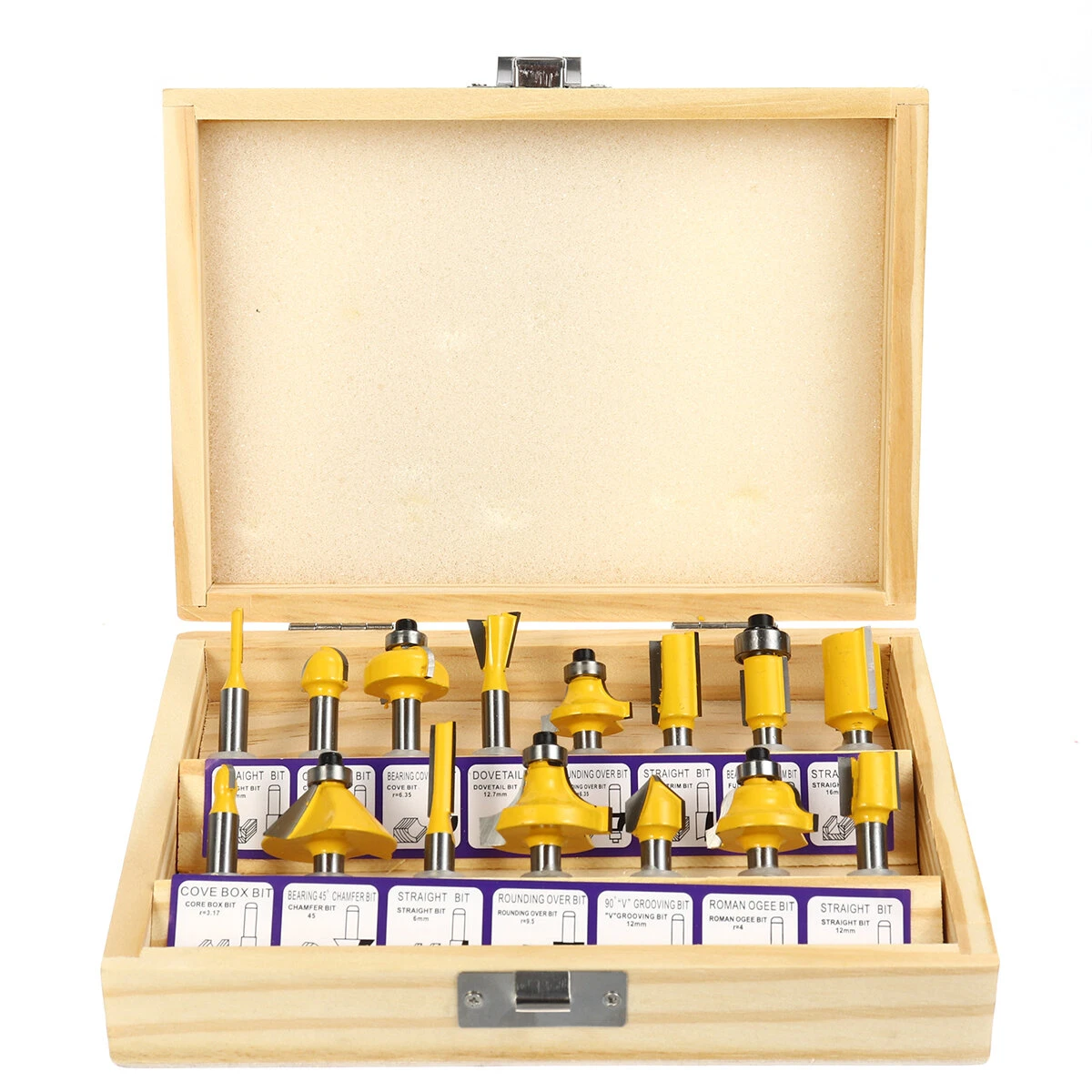 15pcs 1/4 Inch Shank Router Bits Set - Carbide Trimming Tool Set for Woodworking