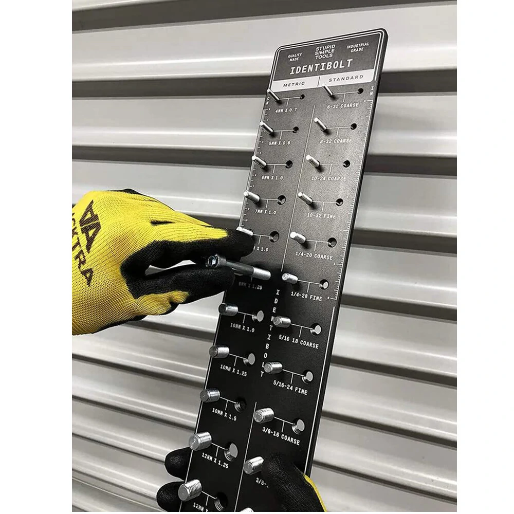 Identibolt Bolt and Nut Identifier Gauge - 4x20 Inch Anodized Aluminum Tool with Laser Etched Markings