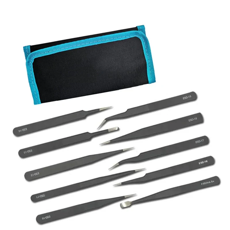 9-Piece Anti-Static Precision Tweezers Set | Stainless Steel | For Electronics & Phone Repair