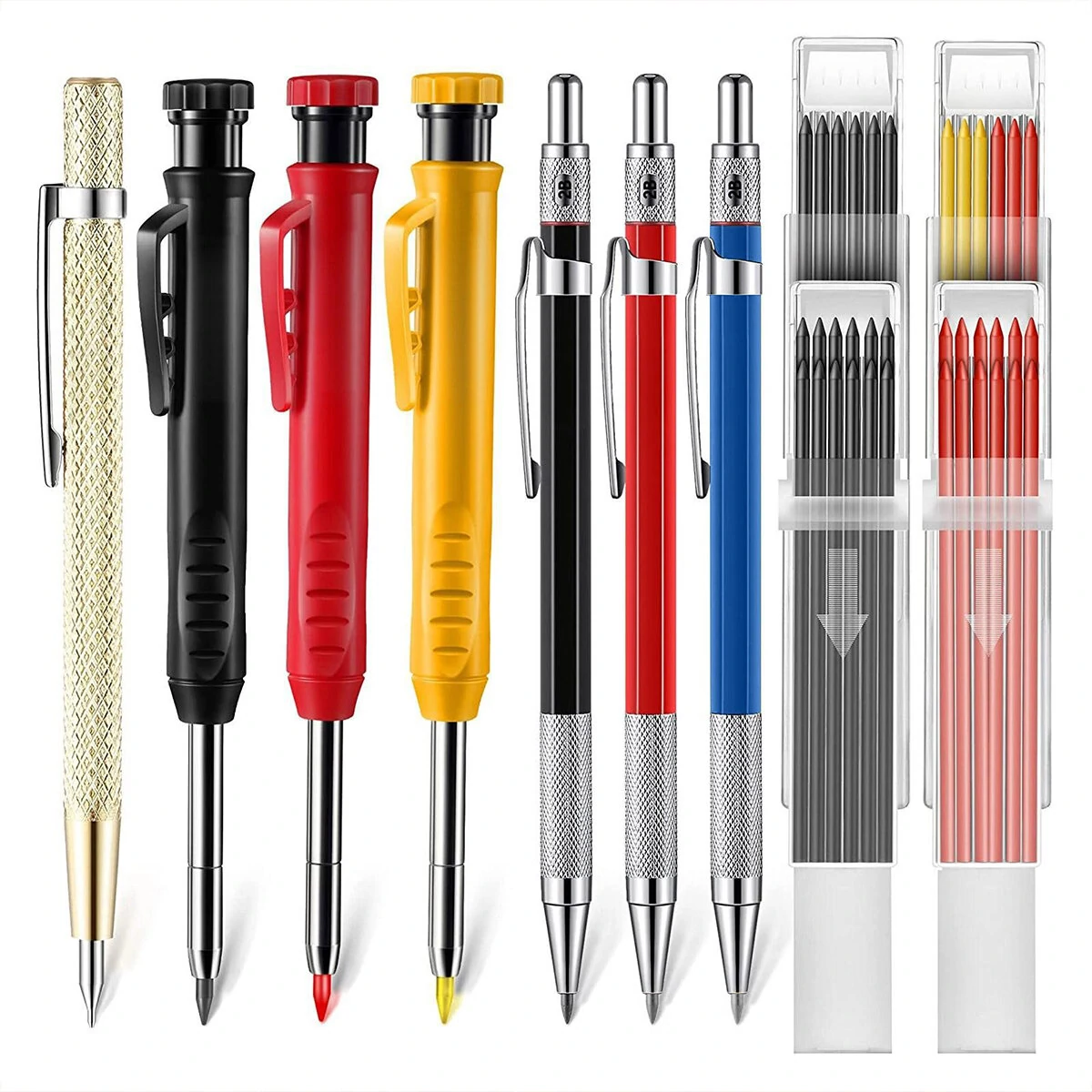 Carpenter Pencil Set with Sharpener & Carbide Scribe | Woodworking Marking Tool