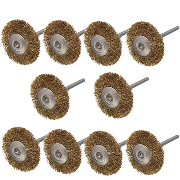 Brass Wire Wheel Brushes for Dremel - 10pcs 3mm Shank - Rotary Tool Brush Set