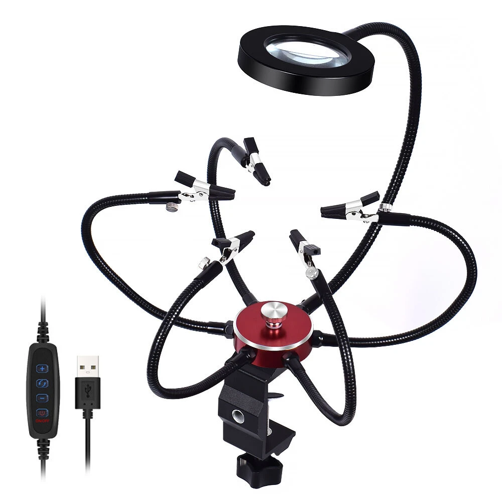 NEWACALOX Soldering Helping Hands - 3X Magnifier with USB Light & Rotary Vise