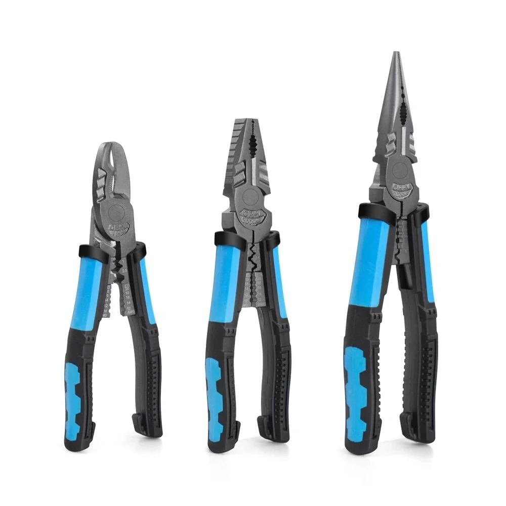 NEWACALOX Pliers Set - Wire Crimping Stripper Cutters & Long Nose Multi-Tool