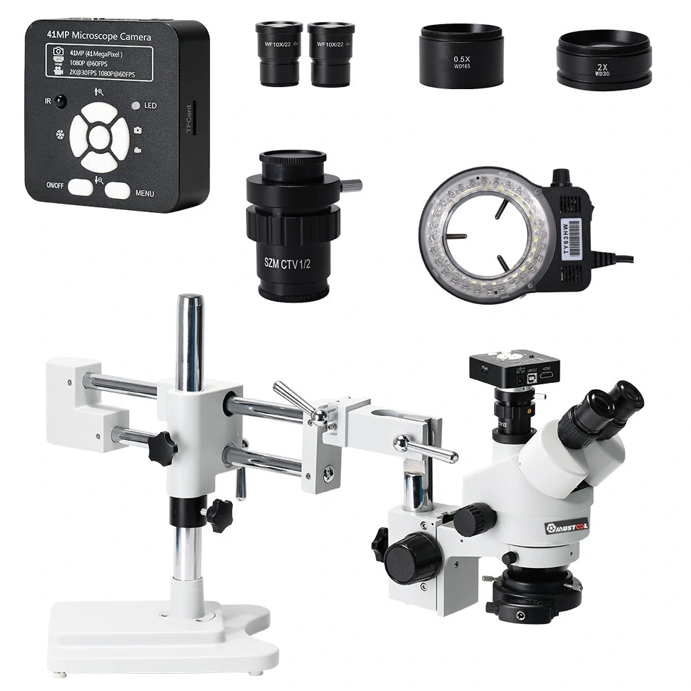MUSTOOL Trinocular Stereo Microscope | 3.5X-90X Zoom & 41MP Camera | PCB Repair