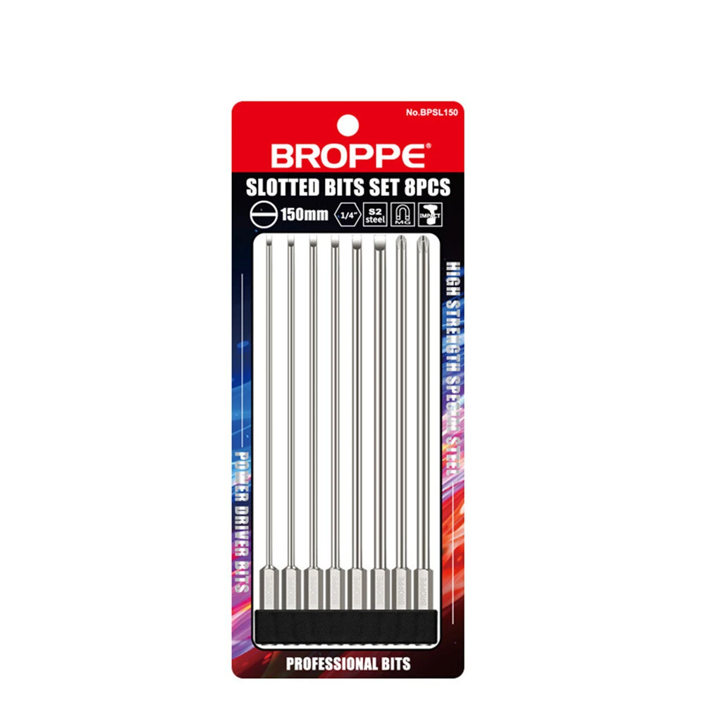 BROPPE 8Pcs 150mm S2 Alloy Steel Screwdriver Bits | 1/4 Inch Hex Shank | SL2-SL6 Magnetic