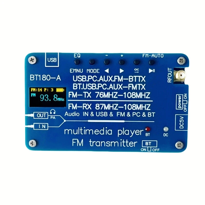 BT180 Bluetooth 5.3 Transmitter Receiver | FM Radio USB Audio Decoder | 2800mAh Battery