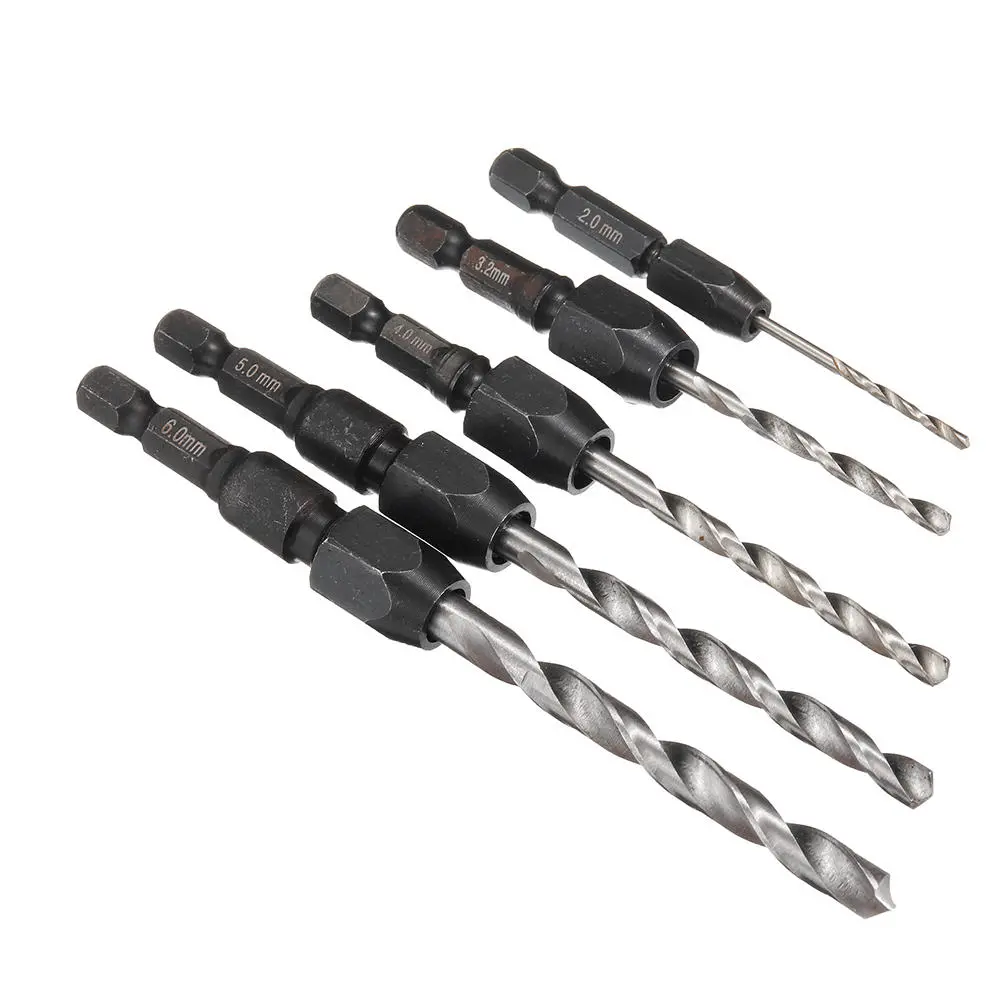 5Pcs HSS Quick Change Twist Drill Bit Set - Hex Shank 2/3.2/4/5/6mm