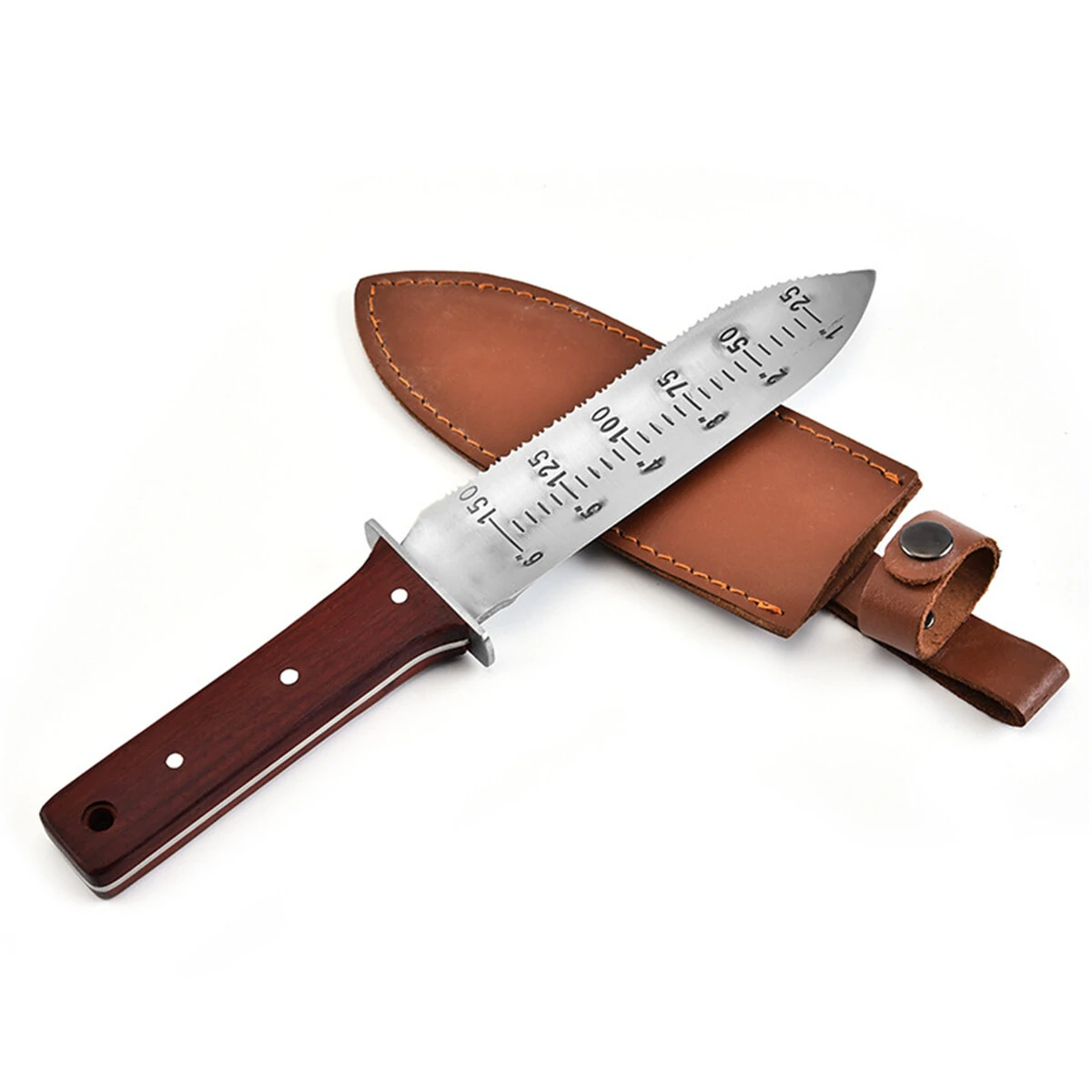 Stainless Steel Weeding Knife - 7.25 Dual-Edge Blade, Ergonomic Wood Handle